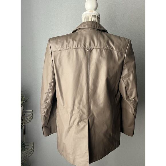 Vintage Etienne Aigner Mushroom Neutral Leather Blazer Jacket Woman's Size 10 - Picture 2 of 5